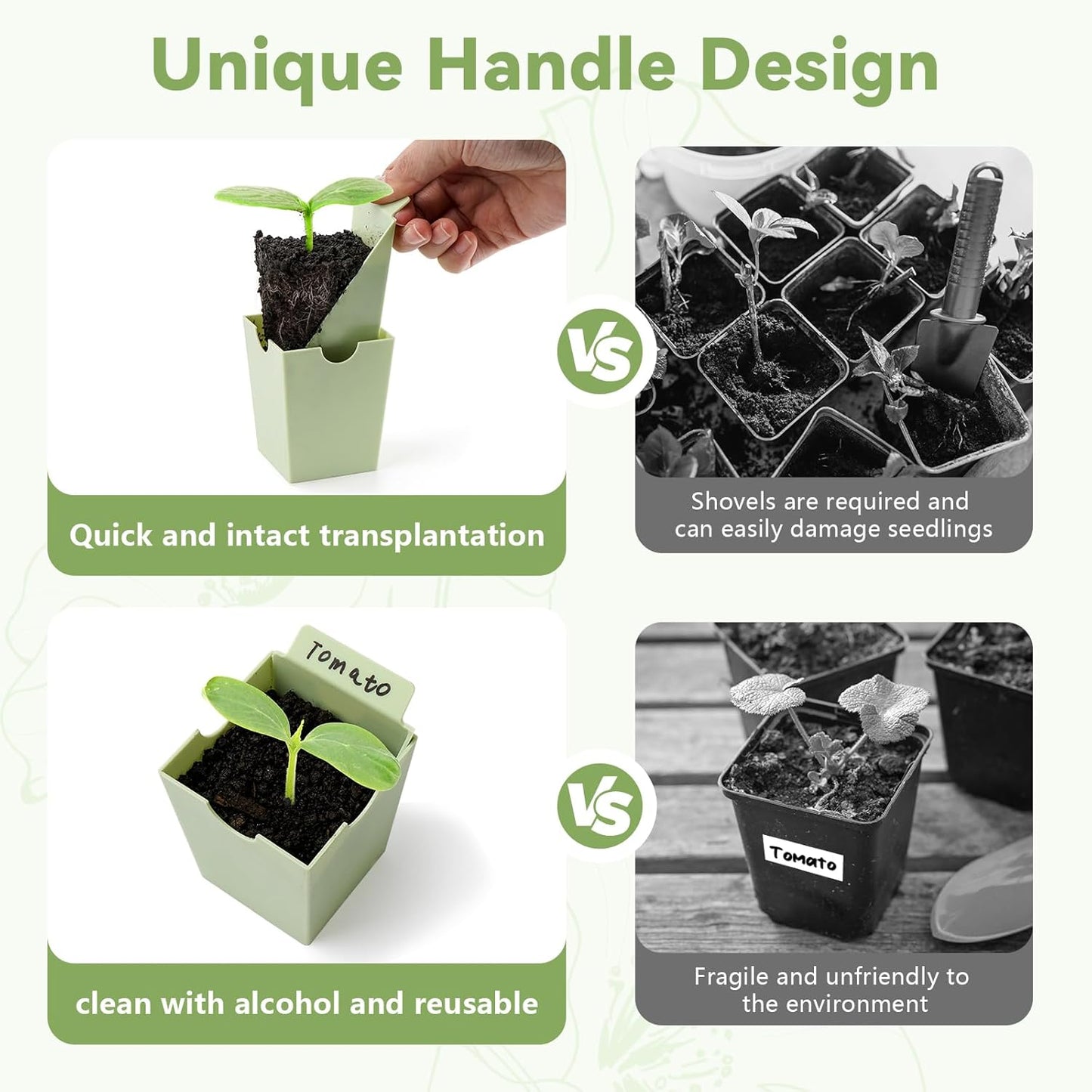 Seed Starter Tray, Dual-Purpose Handles for Transplanting & Labeling, 9 Deep 2.3 in Cells, Extra-Thick Reusable Germination Kit, for Indoor, Outdoor & Greenhouse Use