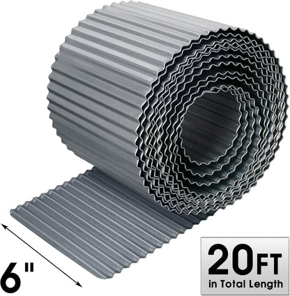 Worth Narrow-Corrugated Garden Edging, 6" x20Ft Sturdy Galvanized Steel Landscape Edging Bendable Metal Lawn Long Strips of Garden Border for Raised Flower Bed Tree Surrounds, Silver