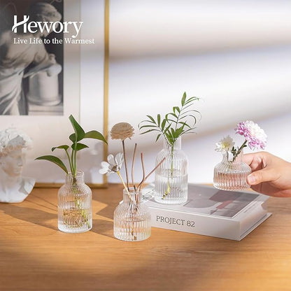 Hewory Glass Propagation vases for Plants: 4 PCS Ribbed Propagated Plant Holders for Hydroponic Cutting Flowers - Clear Propagation Stations Terrarium Jars for Home Office Decor Plant Lover Gifts