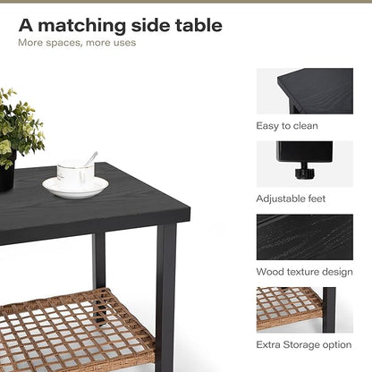 LAUSAINT Home 3 Pieces Rocking Bistro Set, Wicker Patio Bistro Set with 2 Rocking Chairs and 1 Coffee Table, Outdoor Swivel Rocker Patio Chairs with Thickened Cushions for Porch, Backyard (Beige)