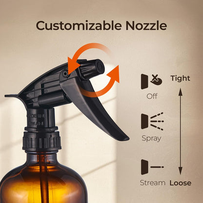 SOUL ONE 16 oz Refillable Amber Glass Spray Bottles with Adjustable Nozzles- 2 pack, Squirt Bottles for Cleaning Solutions, Essential Oils, Plants, Hair Misting - Ideal for Hydrogen Peroxide Storage