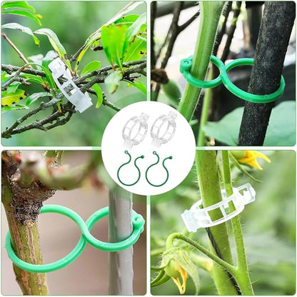 300 Pcs Plant Support Clips, 2 Types in 1 Pack, Plastic Garden Clips for Tomato, Grape, Cucumber, Vine Plants, Reusable Plant Clips for Climbing Plants (Green White)