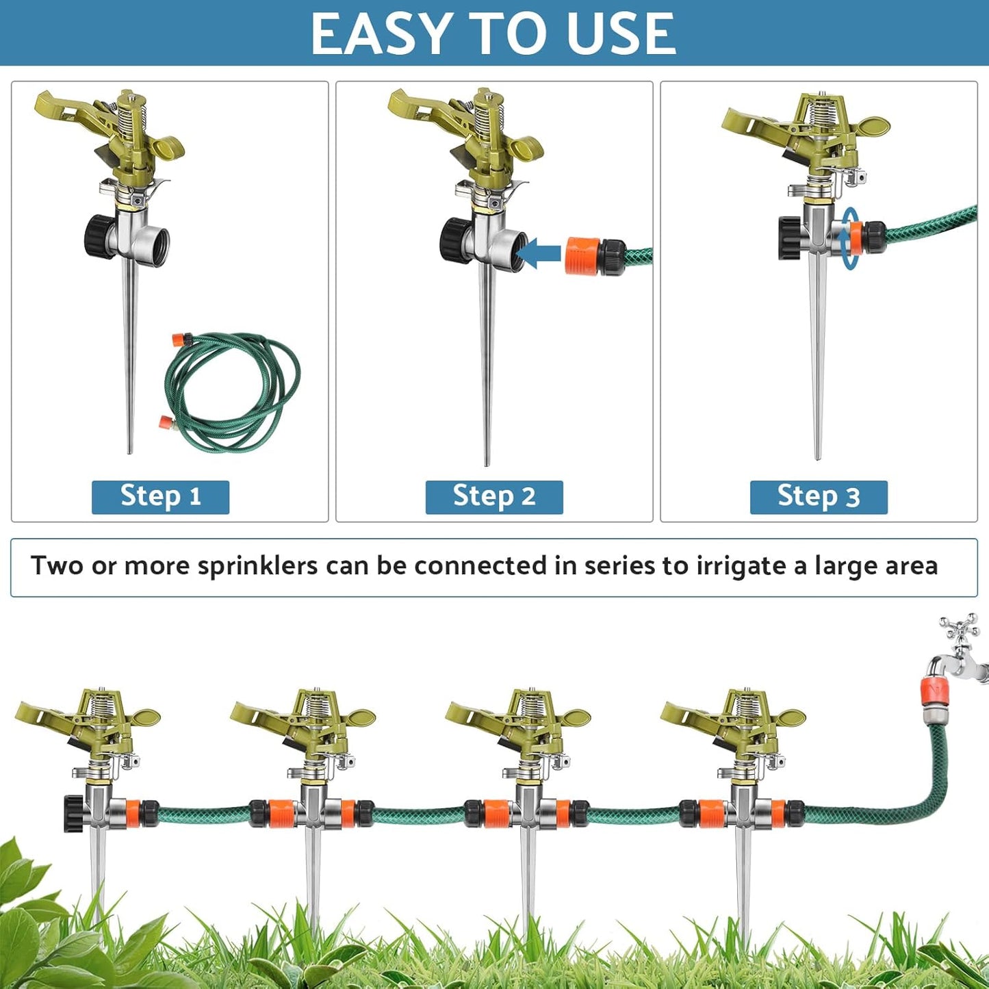 Chengu 8 Set Zinc Alloy Water Sprinklers Heads for Lawns Yard Heavy Duty Adjustable 360 Degree Watering Impact Pulsating Garden Sprinklers Multipack for Large Area Irrigation