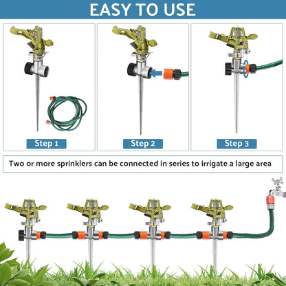 Chengu 8 Set Zinc Alloy Water Sprinklers Heads for Lawns Yard Heavy Duty Adjustable 360 Degree Watering Impact Pulsating Garden Sprinklers Multipack for Large Area Irrigation