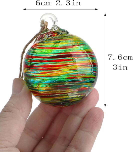 Set of 6 Hand Blown Glass Christmas Ornaments Hanging Gazing Ball Witches Ball Christmas Decor for Garden Patio Window Xmas Tree
