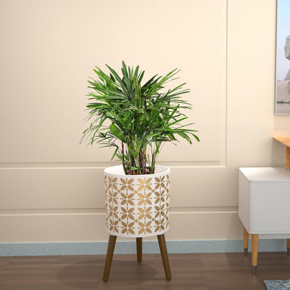 nacltlo12 Inch Planter with Stand,Plant Pot for Indoor Plants,Modern Mid-Century,Large Flower Planter Pot with Drainage Holes for Outdoor,White and xGold