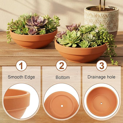 Terra Cotta Pots for Plants with Drainage Hole, 2 Pack Large Round Clay Flower Pots, 8.66" Clay Ceramic Pottery Planter Cactus Flower Pots