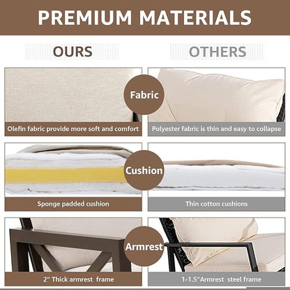 NATURAL EXPRESSIONS 3 Piece Patio Bistro Set, Outdoor Patio Seating Chair, Motion Rocking Chair, Stationary Rocker with Thick Olefin Cushions for Backyard,Porch,Poolside