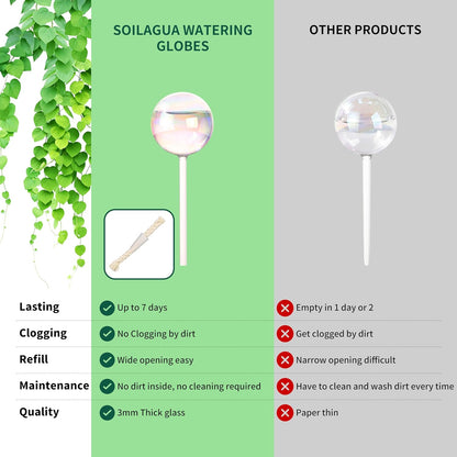 6.4 oz Medium Plant Self Watering Globes, Light Iridescent Glass Water Bulb for Indoor Plants While Away, Automatic Plant Waterer Self-Watering Stakes, Perfect Gardening Gifts, 2 Pack