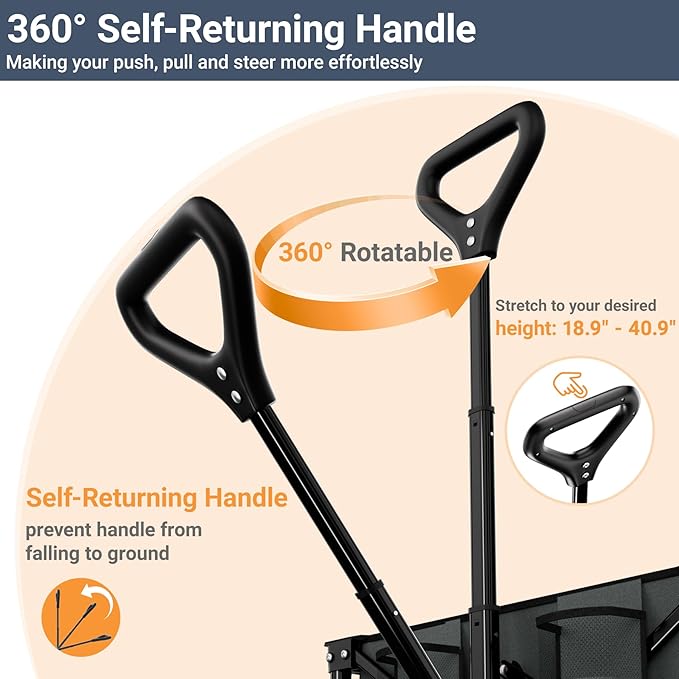 Favoyard Extra Large Collapsible Wagon Carts Foldable 360LBS Heavy Duty Beach Wagons with Big Wheels & Brakes Portable Folding Cart for Shopping Grocery Utility Sports Garden Camping Outdoor, Gray