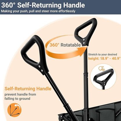 Favoyard Extra Large Collapsible Wagon Carts Foldable 360LBS Heavy Duty Beach Wagons with Big Wheels & Brakes Portable Folding Cart for Shopping Grocery Utility Sports Garden Camping Outdoor, Gray