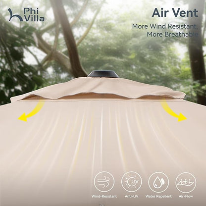 PHI VILLA 10ft Patio Umbrella with Base. 360° Rotation & 7-Level Tilt Outdoor Cantilever Umbrella with Easy Crank Handle. Square Offset Umbrella Heavy Duty for Garden Poolside Backyard (Beige)