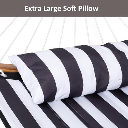 SUNCREAT Hammocks Extra Large Hammock with Stand Included, Double Hammock with Curved Spreader Bar, Black Stripes