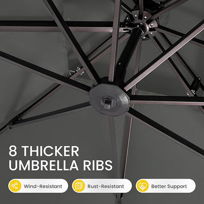 10x10 FT Cantilever Patio Umbrella Double Top Outdoor Square Large Heavy Duty Aluminum Offset Umbrellas with 7 Level Tilt 360-degree Rotation for Pool Garden Deck, Grey