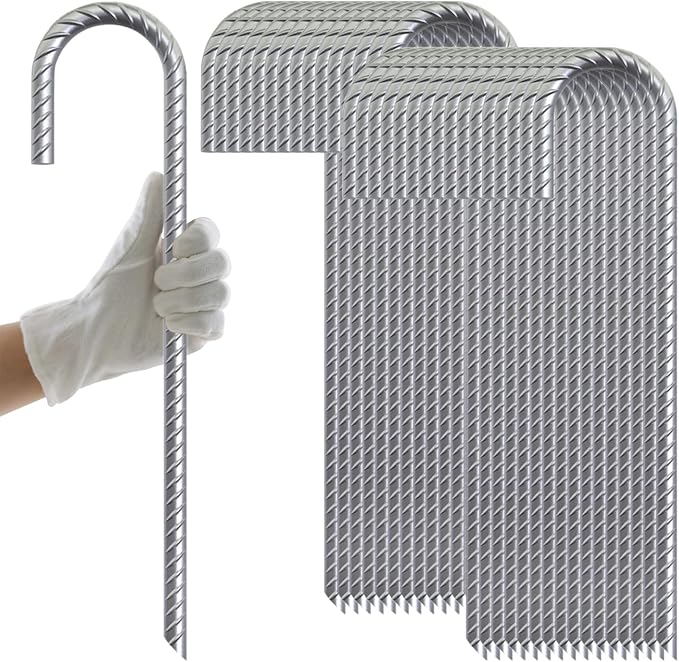 AAGUT Rebar Stakes 12 Inch J Hook Heavy Duty 32 Pack, 3/8 Inch Galvanized Metal Steel Ground Anchors Chain Link Fence Stakes for Camping Tent, Inflatables, Yard Decorations, Canopies & Swing Sets