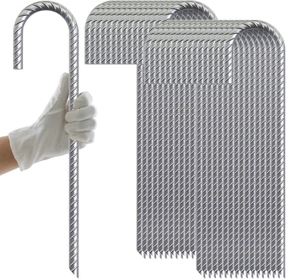 AAGUT Rebar Stakes 12 Inch J Hook Heavy Duty 32 Pack, 3/8 Inch Galvanized Metal Steel Ground Anchors Chain Link Fence Stakes for Camping Tent, Inflatables, Yard Decorations, Canopies & Swing Sets