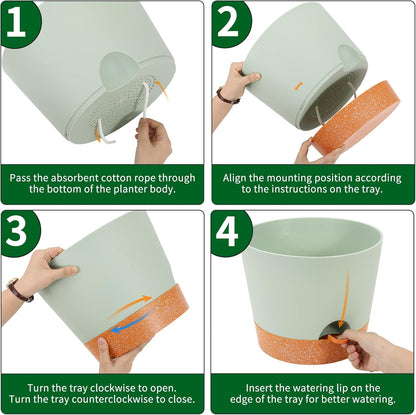 GARDIFE 12 inch Plant Pots, planters, Self Watering Pots, Large Plastic Flower pots with Deep Reservior and High Drainage Holes for Indoor Outdoor Plants and Flowers, Green