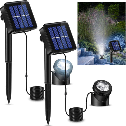 2 Sets Solar Spot Lights Outdoor 10.2ft Cable Landscape Lights Solar Spotlight Lawn Lights Solar Pond Lights Auto On/off 6 LED Waterproof Adjustable for Garden Yard Pool