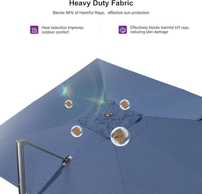 PURPLE LEAF 9' X 11.5' Rectangle Cantilever Umbrella with Base Outdoor Large Aluminum Patio Umbrella with 3-Year Fade Resistance Recycled Fabric and 360-degree Rotation for Deck Pool, Ocean Slate