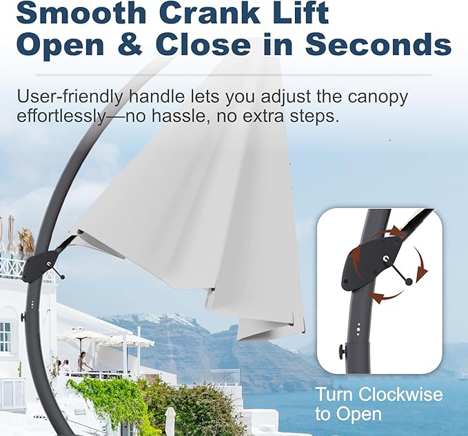 11FT Cantilever Umbrella with Base Large Curvy Outdoor Aluminum Offset Umbrella w/ 360° Rotation, UV Resistant Canopy for Patio, Garden, Backyard, Light Gray