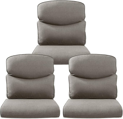 Outdoor Chair Cushions 3 Packs - Outside High Back Comfortable Thickened Pillow 22x24 with Zipper Cover for Patio Rocking Swivel Chairs Loveseat Sofa – Grey/Crescent