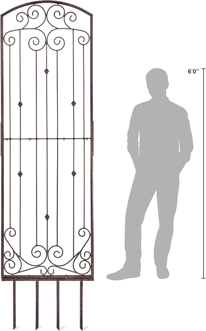 H Potter Premium 8-Foot Iron Garden Trellis - Heavy Duty Plant Support for Climbing Vines & Privacy Screen