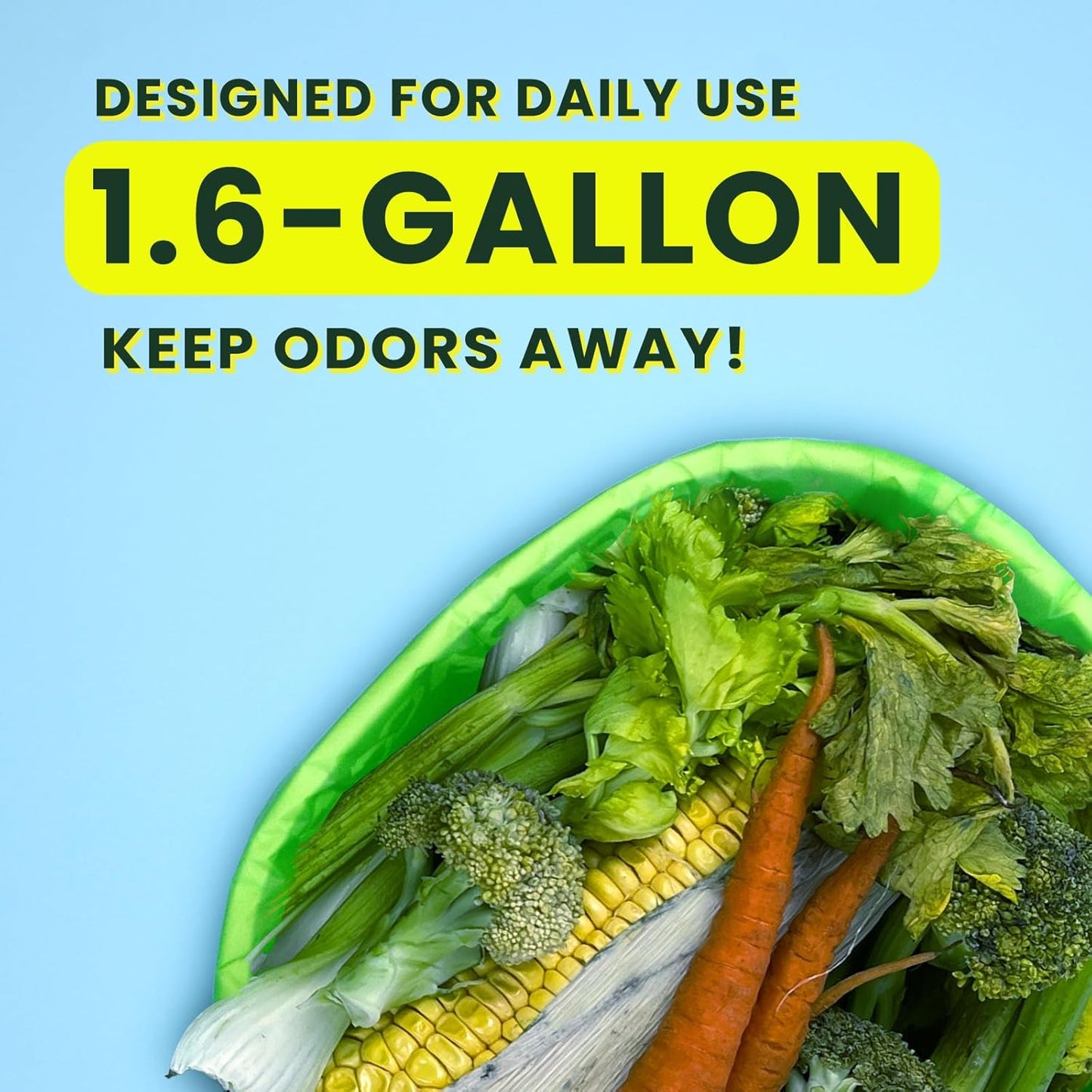 1.6 Gallon Compostable Food Scrap Bags Handle Tie for Kitchen Countertop Bin, 6 Liter Small Compost Bags, 100 Count (Pack of 2), BPI Certified and Meet The ASTM D6400 Standard