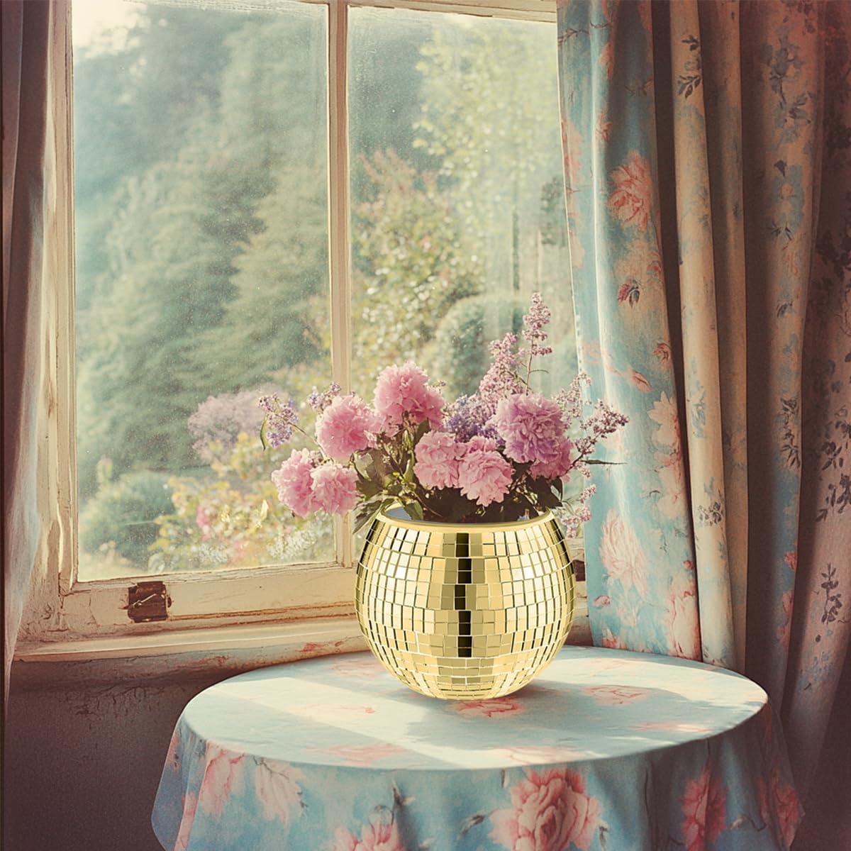 2 Pcs Disco Ball Vase,5 x 6 Inch Mirrored Disco Ball Planter,Disco Ball Candle Holders Perfect Disco Decorative Planters for Living Room Bedroom Table Wedding Party Birthday(Gold)