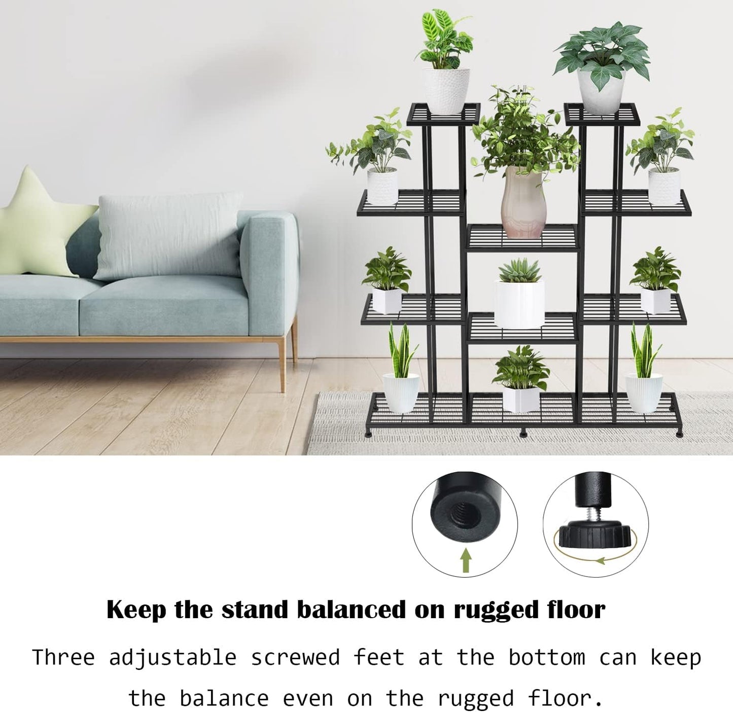 Heavy Duty Metal Plant Stand, large Multifunctional Plant Stand for Indoor Outdoor, for Tall Large Rack for Living Room Garden Balcony, Black(9 Tier)