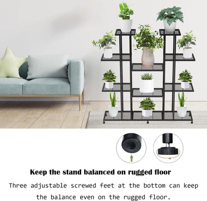 Heavy Duty Metal Plant Stand, large Multifunctional Plant Stand for Indoor Outdoor, for Tall Large Rack for Living Room Garden Balcony, Black(9 Tier)