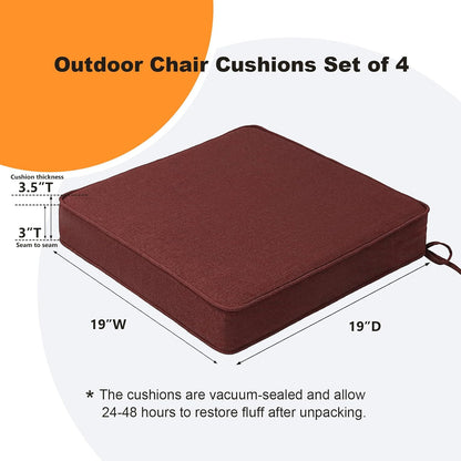 Sunbrella Square Corner Seat Cushions, 19" x 19" x 3", Set of 4, Indoor Outdoor Water Repellent Universal Chair Pads with Ties for Patio Furniture, Garden Dining Chairs, Spectrum Brick