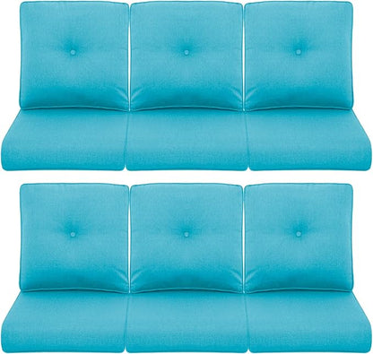 Patio Chair Cushions 6 Packs - Outside High Back Thick Replacement Cushion 22x24 with Zipper Cover for Outdoor Glider Rocking Chairs Loveseat 3-Seater Couch Sofa – Teal/Buckle