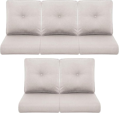 Patio Chair Cushions 5 Packs - Outside 22x24 High Back Water-Resistant Cushion with Zipper Cover for Outdoor Glider Rocking Chairs Loveseat 3-seat Couch Sofa – Beige/Buckle