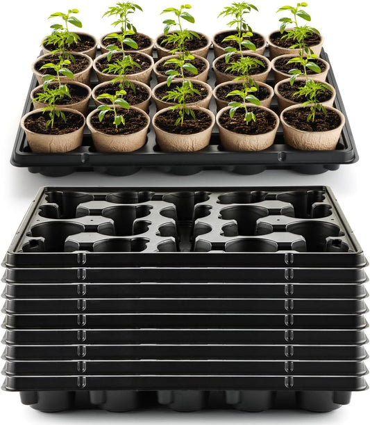 20 Cell Plant Trays for Carrying 3 inch Round Nursery Pots, Sturdy Plastic Trays Suitable for Holding 200 pcs Peat Pots (10 Packs)