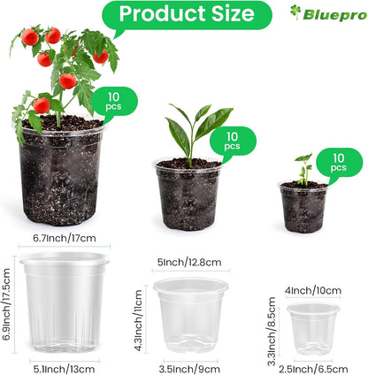 36 Packs 5/4/3.5 Inch Reinforced Clear Nursery Pots with Drainage Hole, Transparent Variety Pack Plastic Plant Pot Seedling Planter Seed Starter Flower