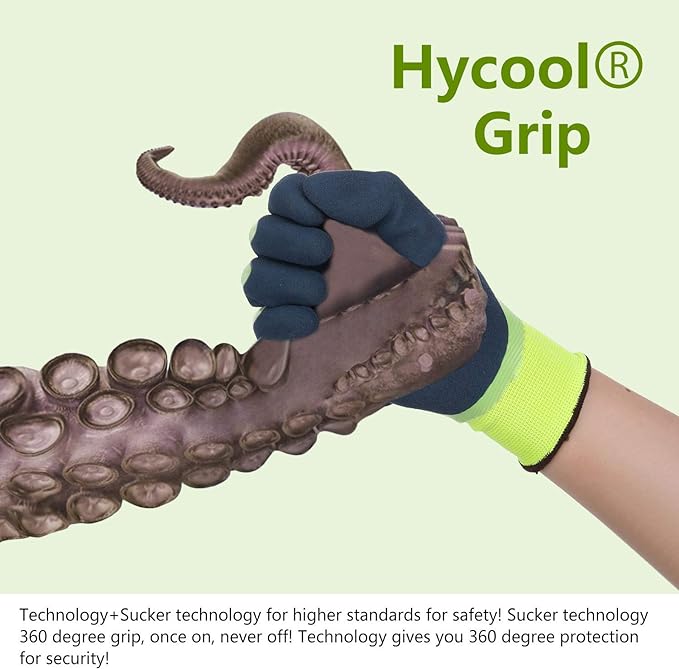Waterproof Work Gloves for Men and Women, Hycool Thermal Insulated Freezer Rubber Coated Gloves,Super Grip L6201