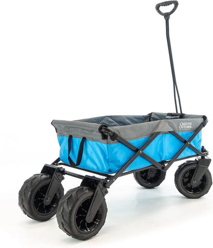 Creative Outdoor Push Pull Stroller Wagon for Kids, 200lbs Weight Capacity, Beach Hauler XXL All-Terrain Collapsible and Portable Folding Cart, Giant 10" Wheels, Park, Garden & Tailgate (Gray/Blue)
