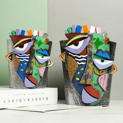 Picasso Face Planter Pots Abstract Art Colorful Flower Vase with Drainage Hole Unique Head Flower Pots for Home Balcony Decoration (Large)