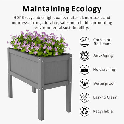 Raised Garden Bed with Drainage Hole Waterproof HDPE Elevated Planter Box with Legs Stable and Durable to Plant Herb Vegetable Flower,Patio,Balcony Outdoors/Indoors Gray