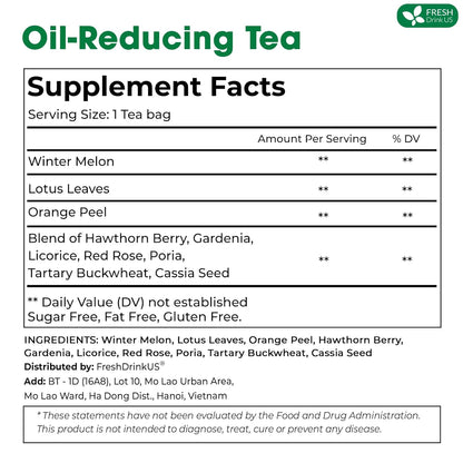 FRESHDRINKUS, 15 Packs of Oil Reducing Tea, Oil Cleansing for Liver, 10 Herbal Ingredients, Traditional Recipe Tea for Liver, 100% Natural, Easy Brewing, Steep Repeatedly (15 Packs)