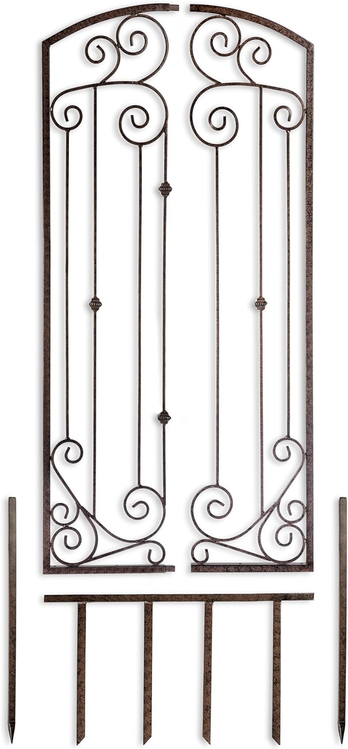 H Potter Garden Metal Wall Art or Trellis for Climbing Plants Outdoor Panel Roses Vines Privacy Includes Brackets for Hanging