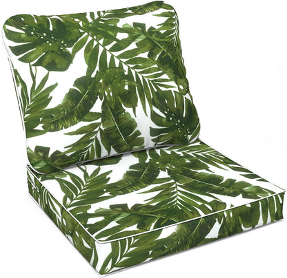 LVTXIII Outdoor/Indoor Deep Seat Cushion Patio Seat and Back Cushion Set All-Weather Replacement Chair Cushion for Chairs Sofa and Coach, 24"x24"x4", Palms Green