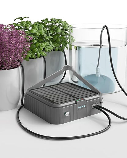 Solar Automatic Drip Irrigation System, Harness Sunshine or External Power for Indoor and Outdoor Use, Rain or Shine! Anti-Siphoning, Supports Up to 15 Potted Plants, User-Friendly Design. (Gray-1pcs)