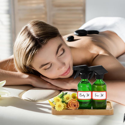 Norme 12 Pcs 8 oz Glass Spray Bottles with Funnels and Labels Refillable Cosmetic Empty Spray Bottles with Sprayer Containers for Essential Oil Cleaning Solutions(Green,Classic)