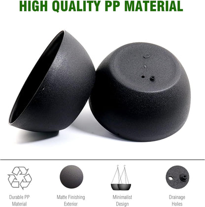 13 inch Large Hanging Planters Plant Pots for Outdoor Indoor Plants with Drainage Holes and Chain, 2 Pack Round Hanging Flower Pots for Garden Home Porch Decor, Black