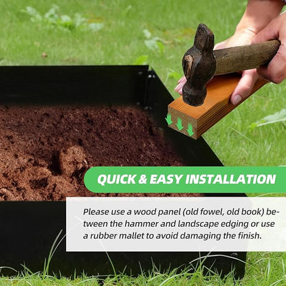 Steel Landscape Edging Kit, Upgraded Style 8.4H x 40L inches, 6 Pieces, Galvanized Steel, 20ft Total, Hammer-in, Black