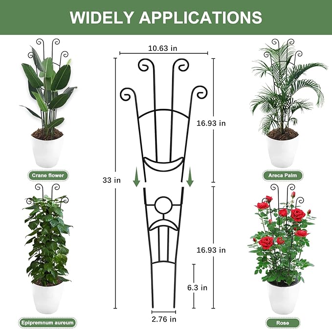 32.6in Monstera Plant Support Stakes for Indoor Plants, Metal Garden Plant Trellis for Climbing Plants, Pothos Vine Snake Climber Support，2p