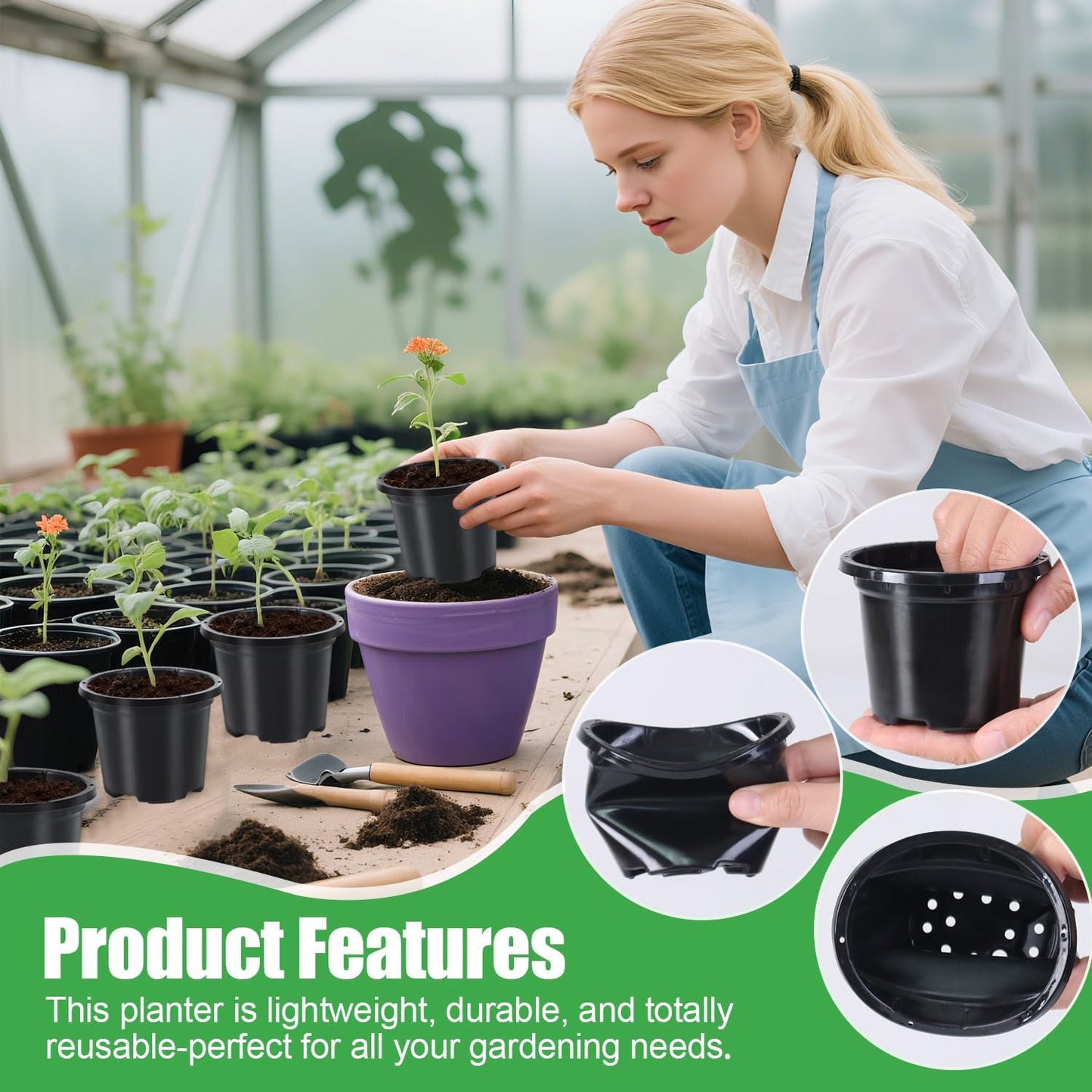 30 Pack Black Nursery Pots for Plants, 3.5 Inch Sturdy Plastic Seedling Plant Pot with Drainage Holes, Indoor Outdoor Garden Seed Starter with 30 Plant Labels