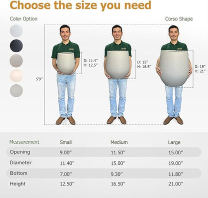 16.5" H x 15" D Corso Fiberstone Round Tapered Planter with Drainage Hole, Smooth Finishes, Weather Resistant for Indoor & Outdoor Use, Included 2 Extra Coco Mats (Taupe, 11.5" Pot Opening)