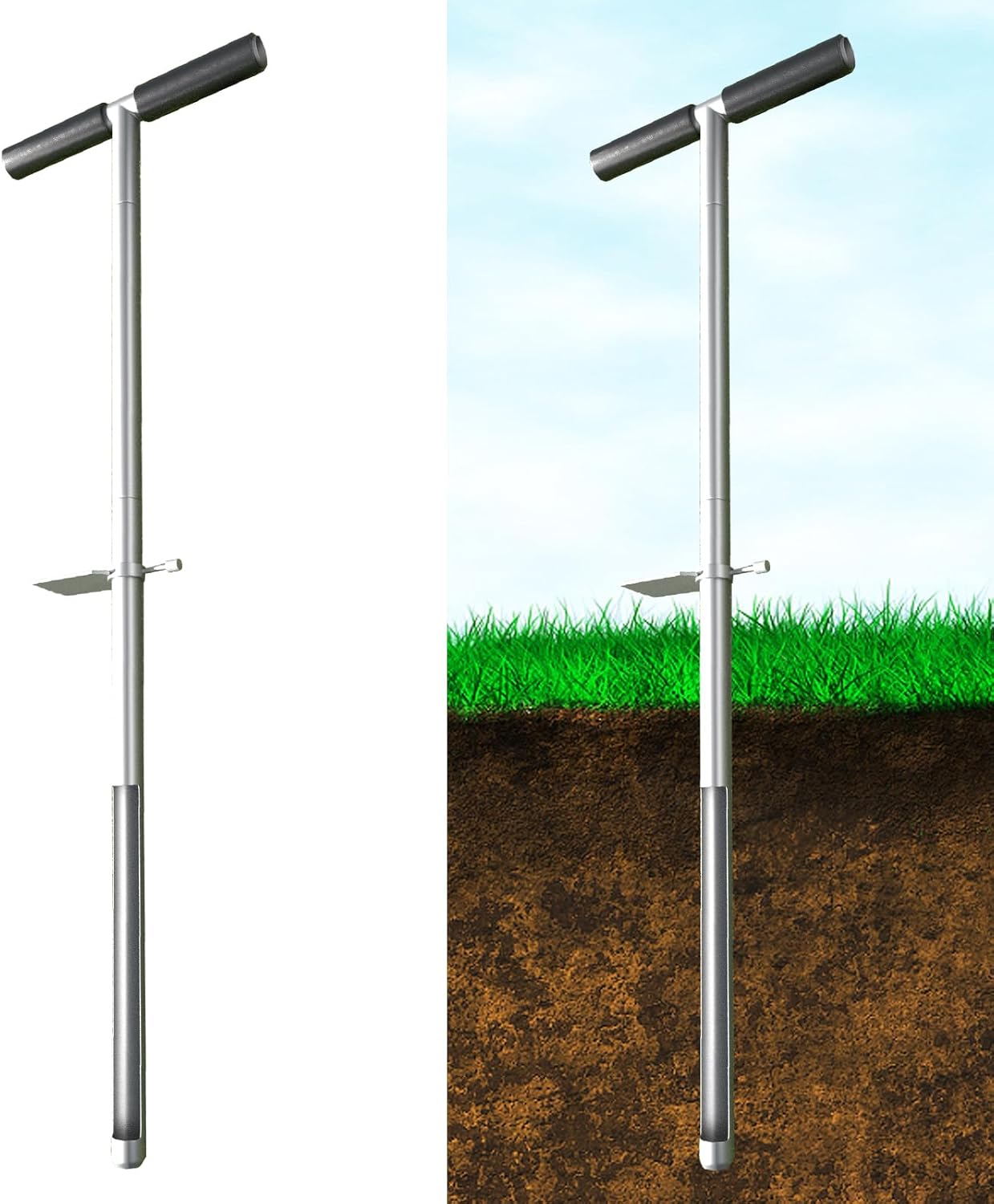 36 Inch Soil Sampler Probe, Stainless Steel Soil Sampling Tube Soil Core Sample Bags Soil Probe Tester, T-Handle Soil Test Kits Soil Probe with Foot Pedal for Plant Digger Garden Lawn Farm